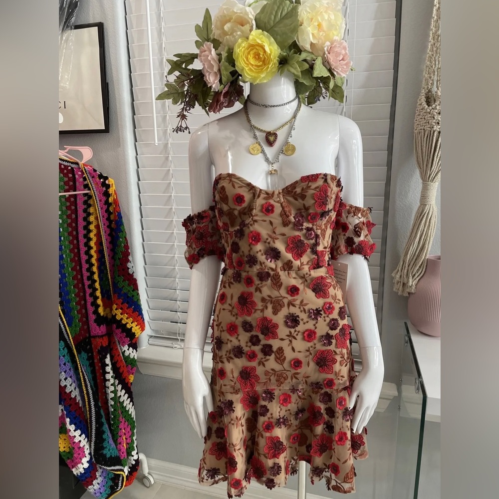 For love & lemons dress 3D floral red dress size large